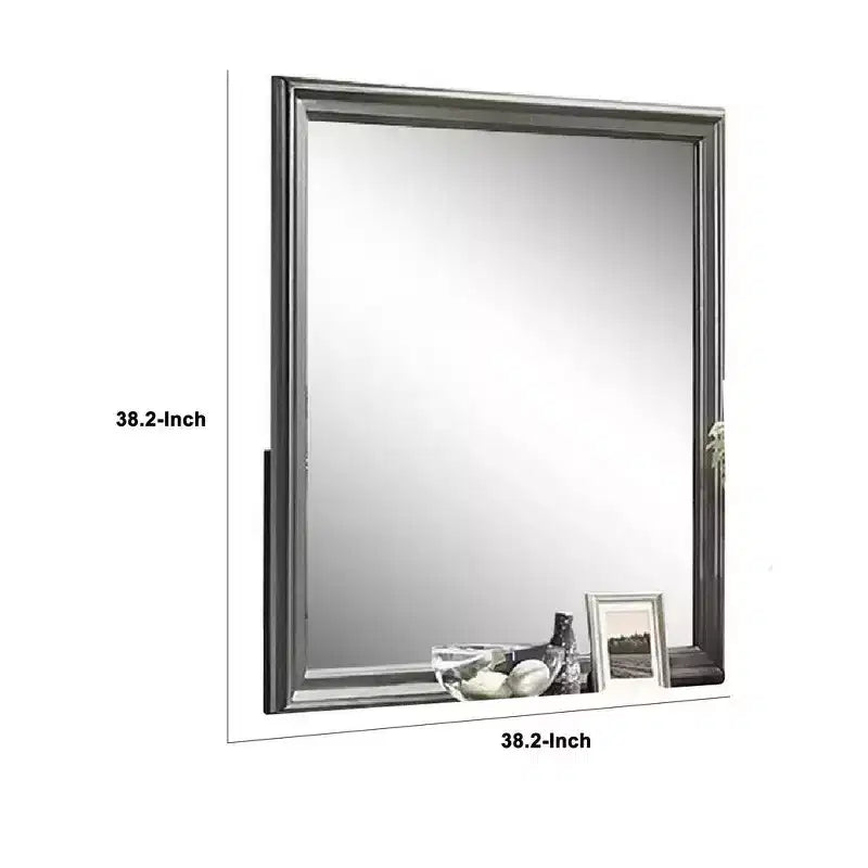 Miroir de commode gris foncé carré cadre en bois massif 38 pouces