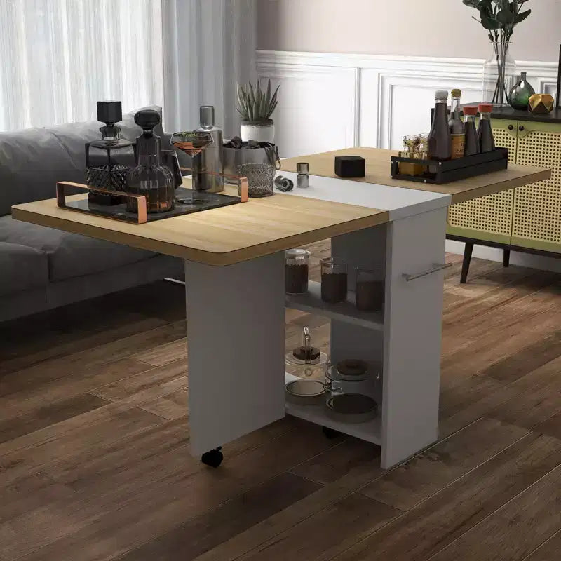 Table à manger pliante peu encombrante avec rangement à 2 niveaux - Meuble de cuisine et de bureau extensible, pliable et dépliable de forme rectangulaire