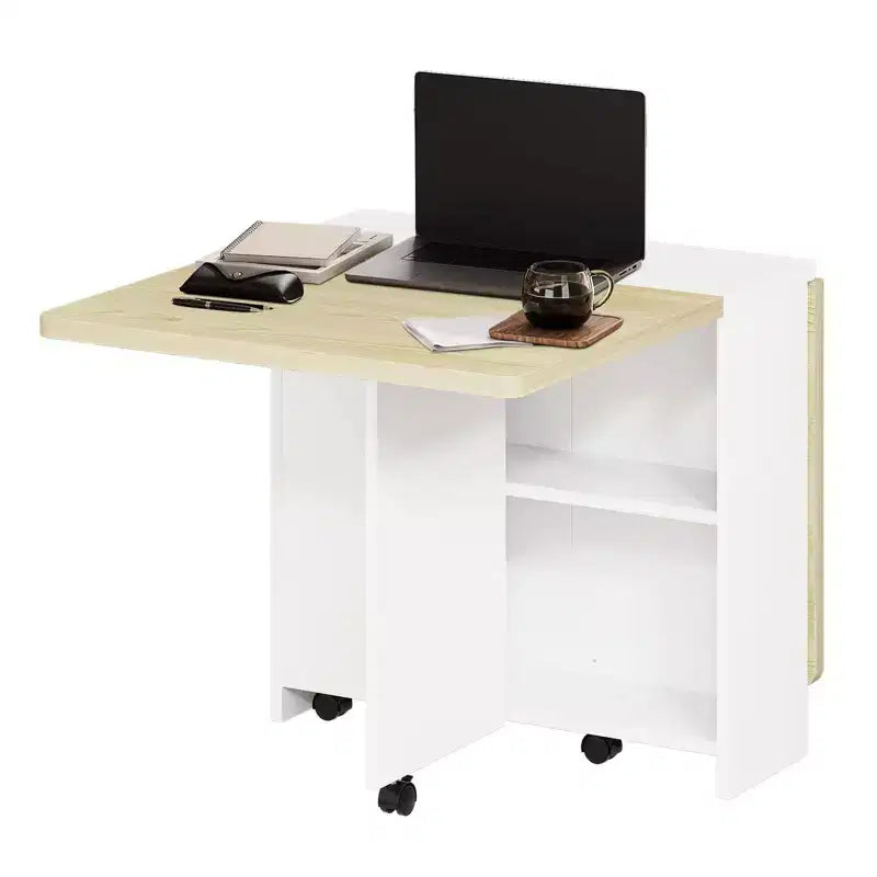 Table à manger pliante peu encombrante avec rangement à 2 niveaux - Meuble de cuisine et de bureau extensible, pliable et dépliable de forme rectangulaire
