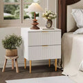 Modern Fluted Nightstand with 2 Drawers Gold & Wood Bedside Table Small Side Table End Table for Bedroom Living Room