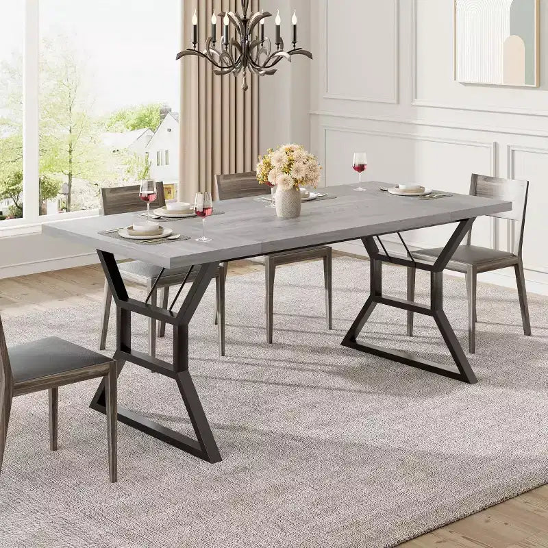 Rectangular Dining Table for 6 People Kitchen Tables with Extra Heavy Duty Metal Legs Gray