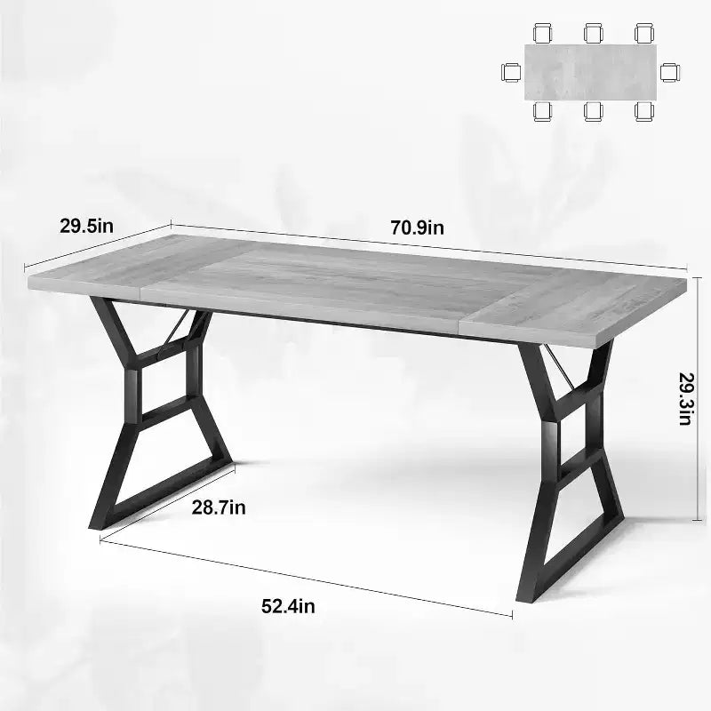 Table de salle à manger rectangulaire pour 6 personnes, tables de cuisine avec pieds en métal ultra-robustes, gris