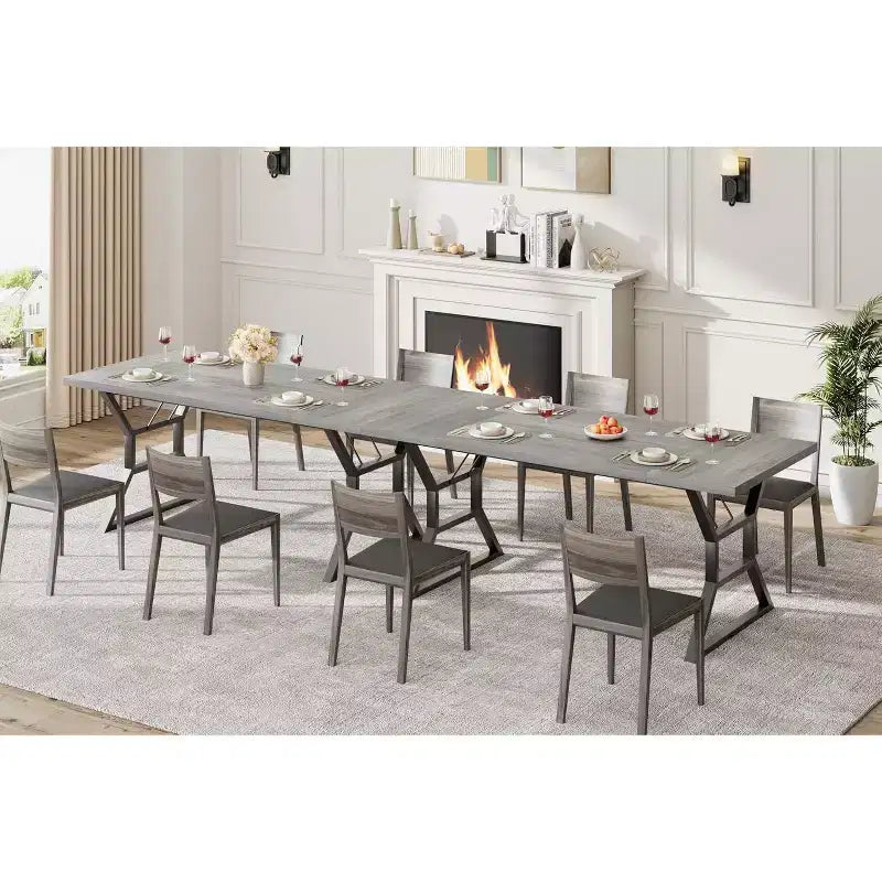 Table de salle à manger rectangulaire pour 6 personnes, tables de cuisine avec pieds en métal ultra-robustes, gris