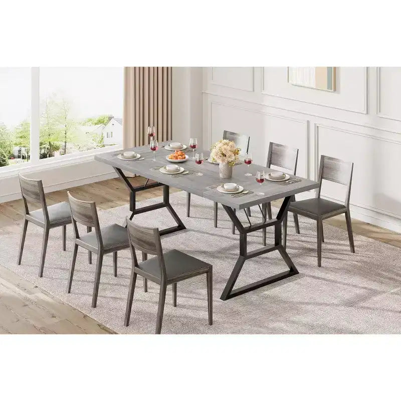 Table de salle à manger rectangulaire pour 6 personnes, tables de cuisine avec pieds en métal ultra-robustes, gris