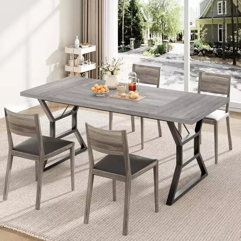 Table de salle à manger rectangulaire pour 6 personnes, tables de cuisine avec pieds en métal ultra-robustes, gris