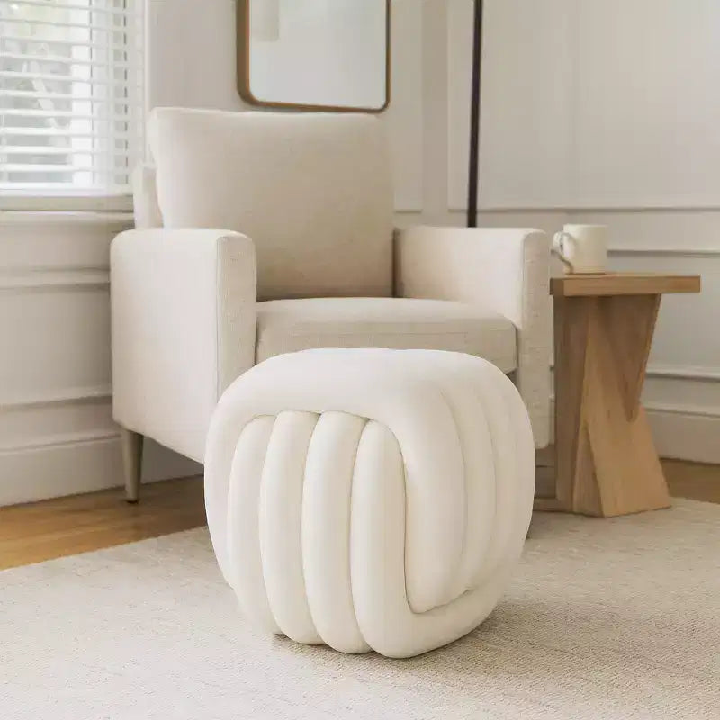 Decorative Knot Stool for Home Decor - Modern Art Inspired Design Ottoman Perfect for Vanity Bedroom and Living Room Furniture - 18 White