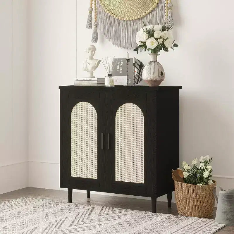 Sideboard Buffet Kitchen Storage Cabinet with Rattan Cabinet with Ample Storage Space