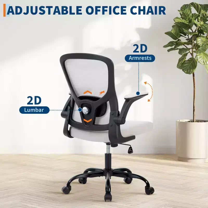 Chaise de bureau ergonomique, Chaise de bureau avec support lombaire réglable, accoudoirs relevables, chaise d'ordinateur en maille, chaise de bureau pivotante à roulettes pour gamer