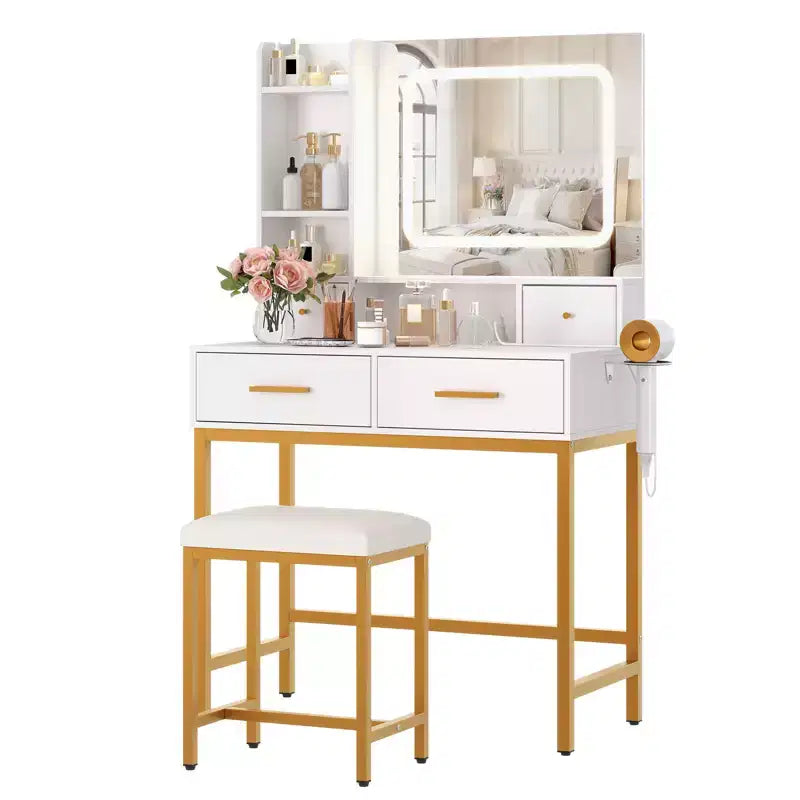 Vanity with mirror and light 4 drawers and 2 storage shelves LED light vanity 3 lighting modes perfect for the bedroom