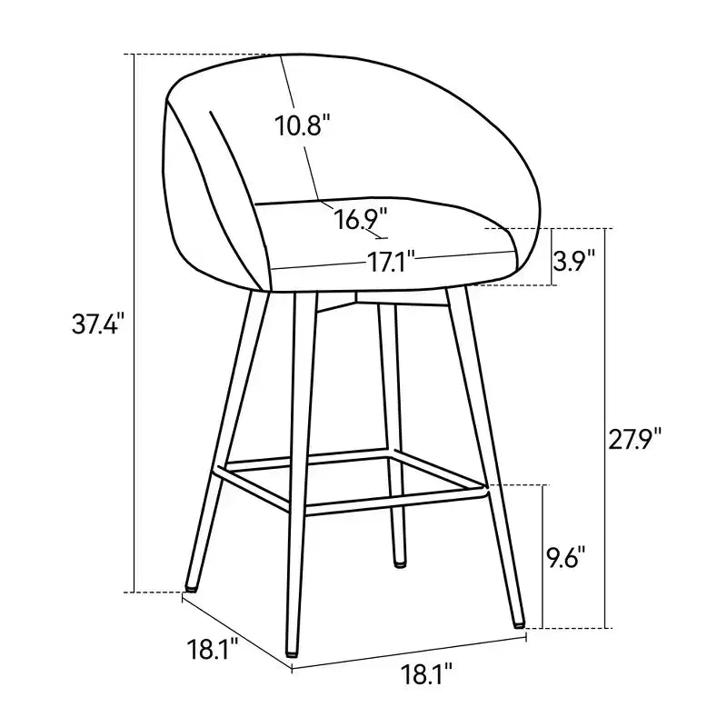 27.9 Tabourets de bar pivotants à hauteur de comptoir avec dossier capitonné, style ferme moderne pour cuisine