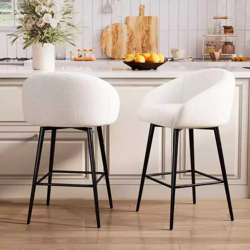 27.9 Tabourets de bar pivotants à hauteur de comptoir avec dossier capitonné, style ferme moderne pour cuisine