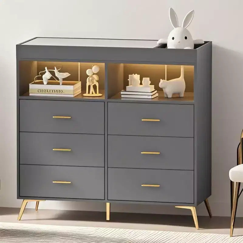 Commode à langer avec tiroirs pour bébé avec table à langer, prise de courant, lumière LED et pieds en métal
