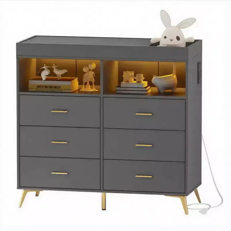 Commode à langer avec tiroirs pour bébé avec table à langer, prise de courant, lumière LED et pieds en métal