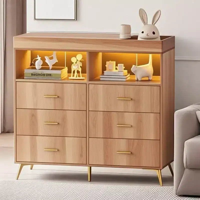 Commode à langer avec tiroirs pour bébé avec table à langer, prise de courant, lumière LED et pieds en métal
