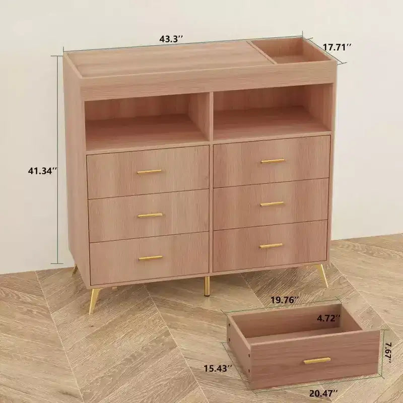 Commode à langer avec tiroirs pour bébé avec table à langer, prise de courant, lumière LED et pieds en métal
