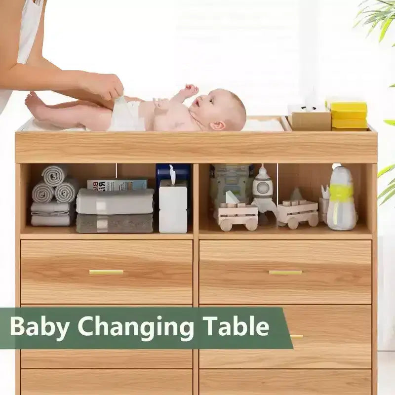 Commode à langer avec tiroirs pour bébé avec table à langer, prise de courant, lumière LED et pieds en métal