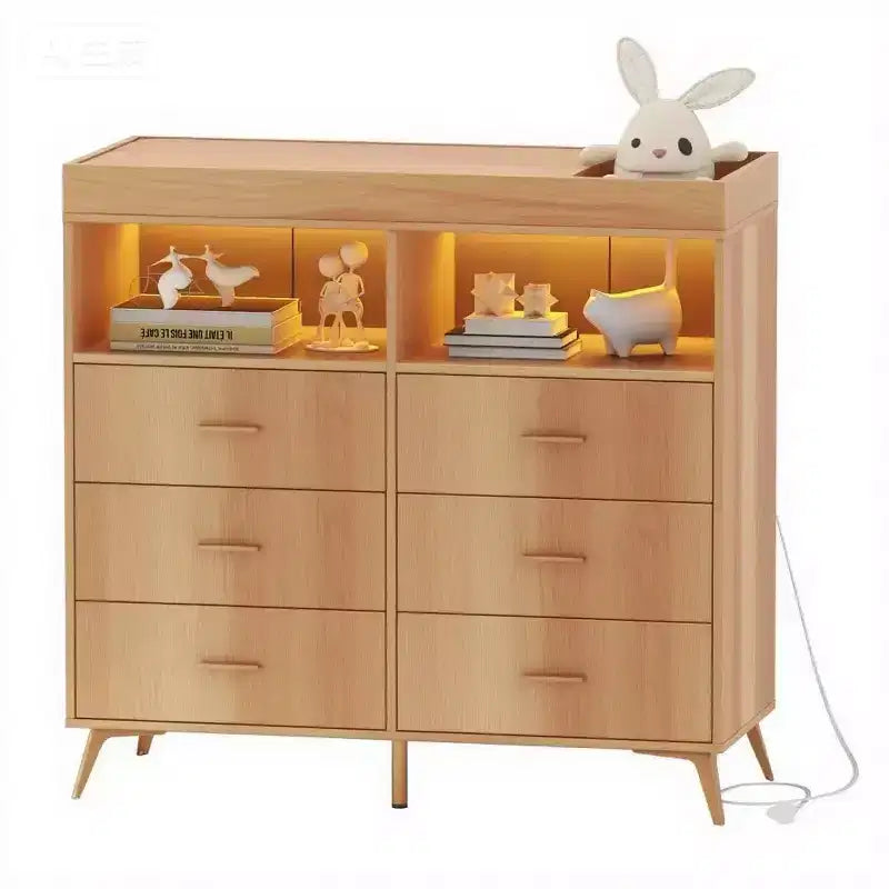 Commode à langer avec tiroirs pour bébé avec table à langer, prise de courant, lumière LED et pieds en métal