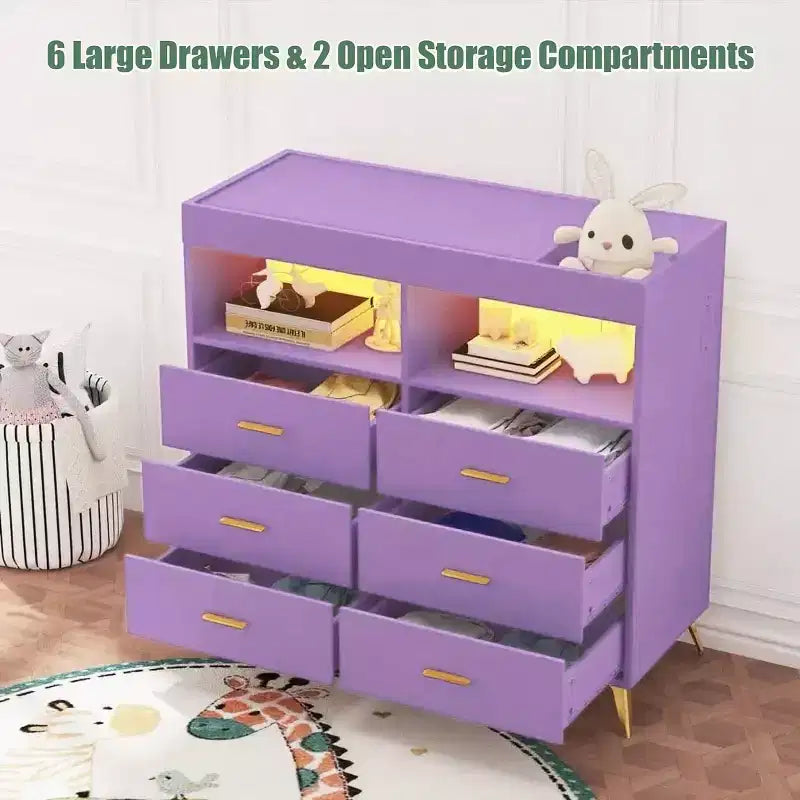 Commode à langer avec tiroirs pour bébé avec table à langer, prise de courant, lumière LED et pieds en métal
