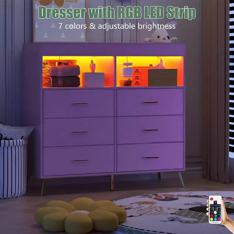 Commode à langer avec tiroirs pour bébé avec table à langer, prise de courant, lumière LED et pieds en métal