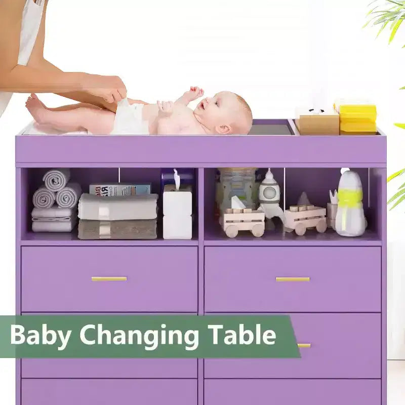 Commode à langer avec tiroirs pour bébé avec table à langer, prise de courant, lumière LED et pieds en métal