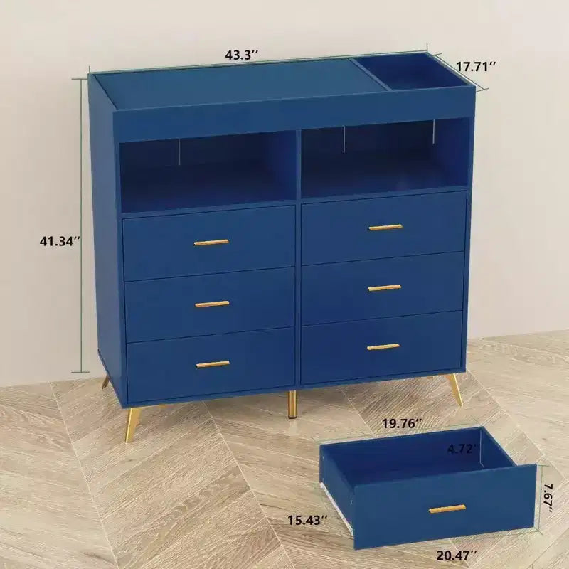 Commode à langer avec tiroirs pour bébé avec table à langer, prise de courant, lumière LED et pieds en métal