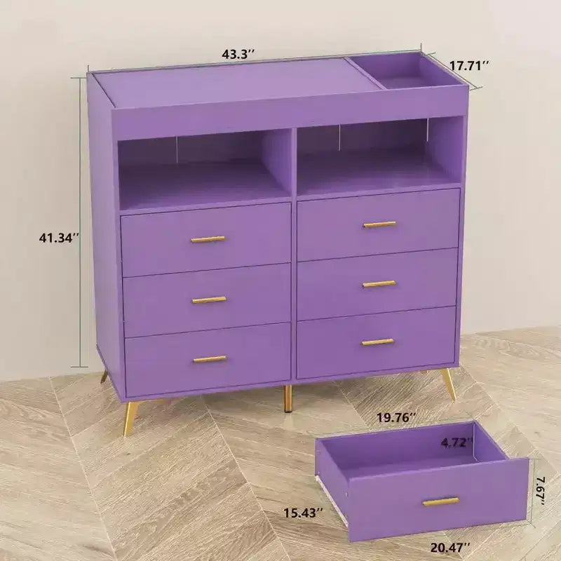 Commode à langer avec tiroirs pour bébé avec table à langer, prise de courant, lumière LED et pieds en métal