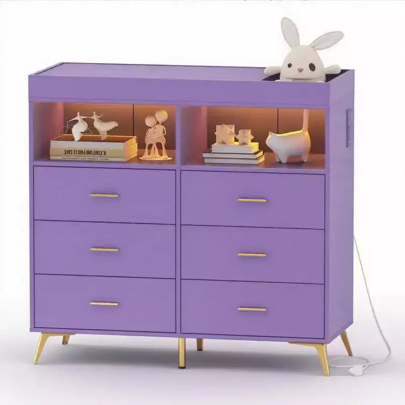 Commode à langer avec tiroirs pour bébé avec table à langer, prise de courant, lumière LED et pieds en métal