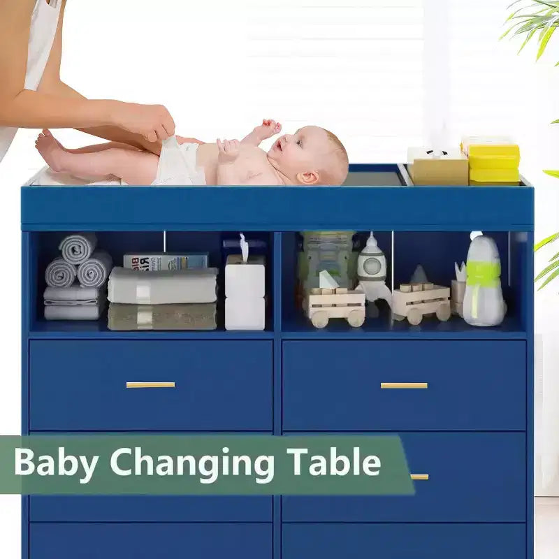 Commode à langer avec tiroirs pour bébé avec table à langer, prise de courant, lumière LED et pieds en métal