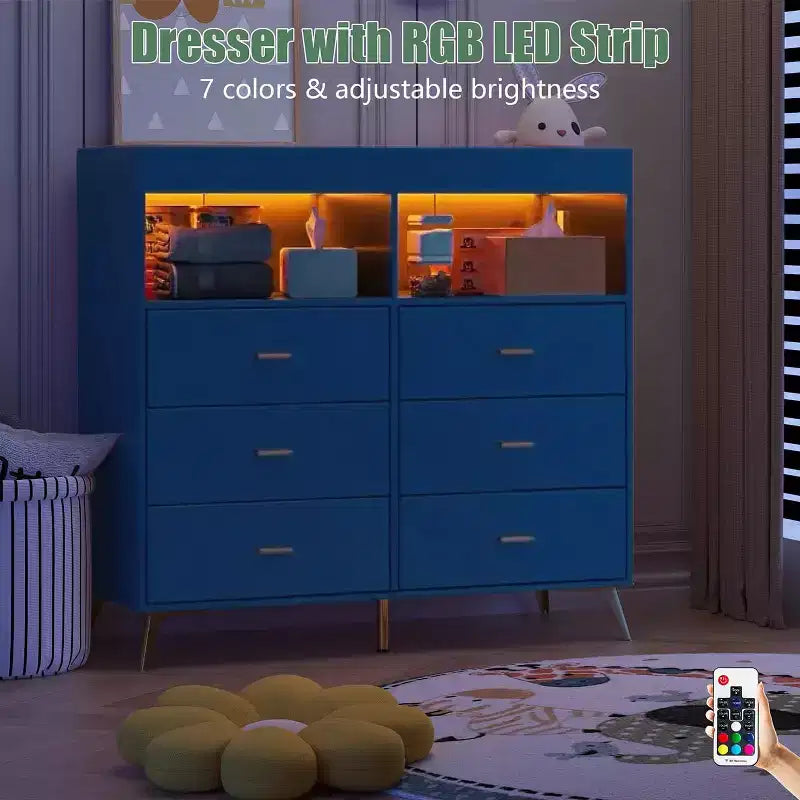 Commode à langer avec tiroirs pour bébé avec table à langer, prise de courant, lumière LED et pieds en métal