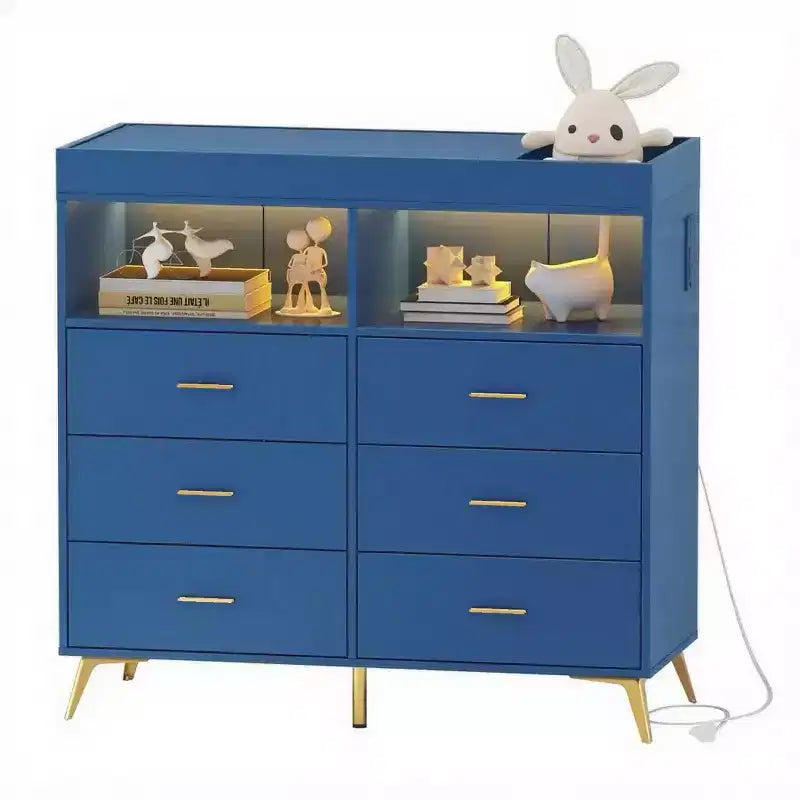 Commode à langer avec tiroirs pour bébé avec table à langer, prise de courant, lumière LED et pieds en métal