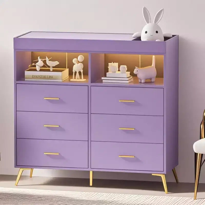Commode à langer avec tiroirs pour bébé avec table à langer, prise de courant, lumière LED et pieds en métal