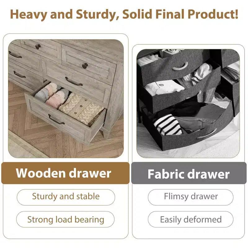 Commode 7 tiroirs pour chambre à coucher, 137 cm de large, avec rangement, commode autonome en bois