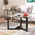 Modern Cocktail Table Round Glass Coffee Table Base & Tempered Glass Top for Living Room
