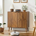 JVNOXK Sideboard Buffet Cabinet with Storage Farmhouse Buffet Cabinet With Paper Clip Design Wood Coffee Bar Storage Cabinet for Kitchen Walnut