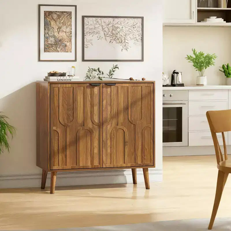 Buffet de salle à manger avec rangement Buffet de ferme avec motif trompe-l'œil Meuble de bar à café en bois pour la cuisine Noyer