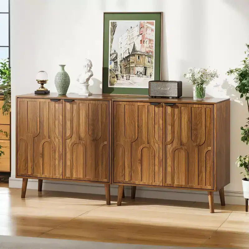 Buffet de salle à manger avec rangement Buffet de ferme avec motif trompe-l'œil Meuble de bar à café en bois pour la cuisine Noyer