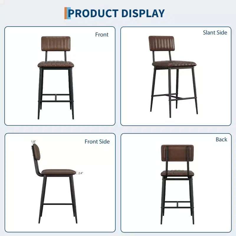 Lot de 2 tabourets de bar à hauteur de comptoir, tabourets de cuisine rembourrés avec dossier et repose-pieds, tabourets de bar en similicuir pour îlot de cuisine
