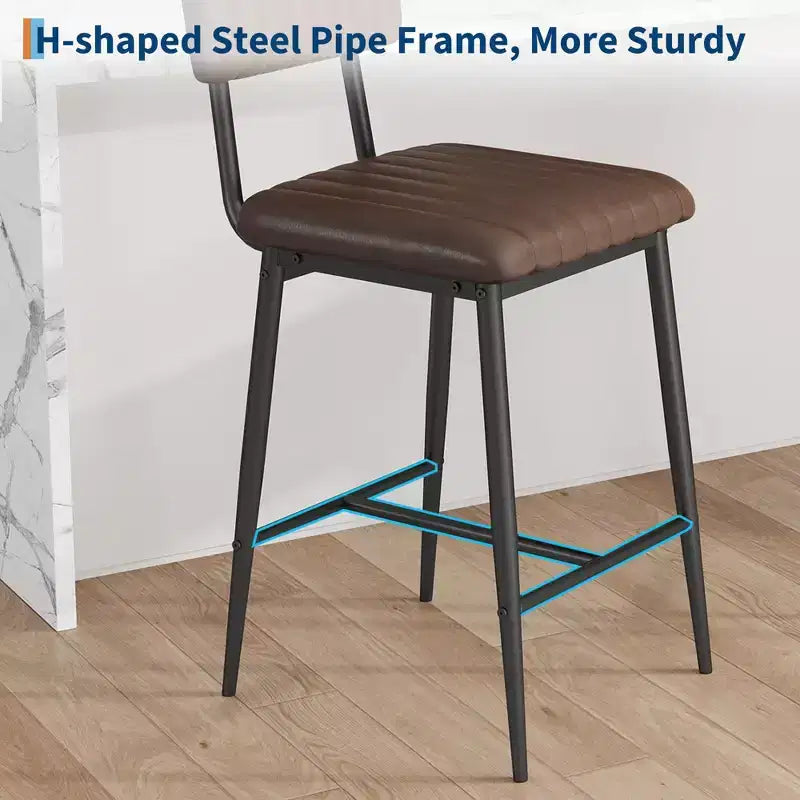 Lot de 2 tabourets de bar à hauteur de comptoir, tabourets de cuisine rembourrés avec dossier et repose-pieds, tabourets de bar en similicuir pour îlot de cuisine