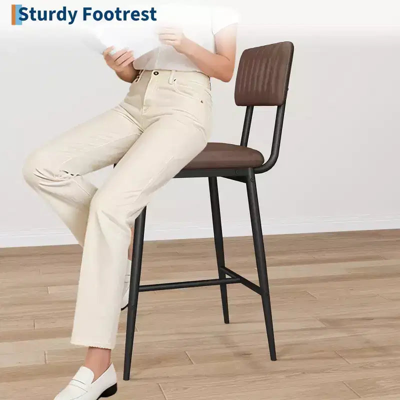 Lot de 2 tabourets de bar à hauteur de comptoir, tabourets de cuisine rembourrés avec dossier et repose-pieds, tabourets de bar en similicuir pour îlot de cuisine