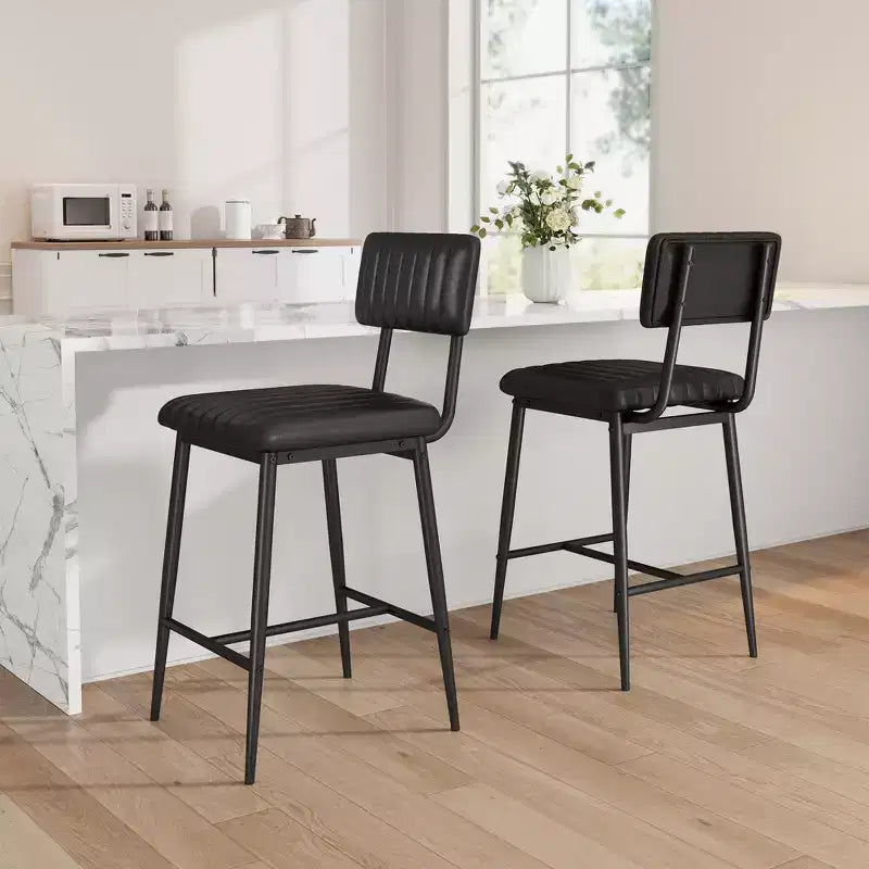 Lot de 2 tabourets de bar à hauteur de comptoir, tabourets de cuisine rembourrés avec dossier et repose-pieds, tabourets de bar en similicuir pour îlot de cuisine