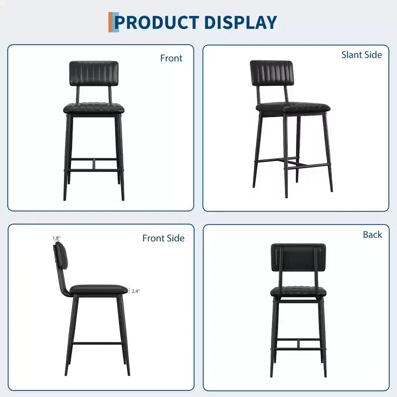 Lot de 2 tabourets de bar à hauteur de comptoir, tabourets de cuisine rembourrés avec dossier et repose-pieds, tabourets de bar en similicuir pour îlot de cuisine