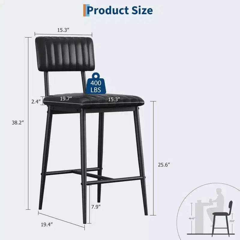 Lot de 2 tabourets de bar à hauteur de comptoir, tabourets de cuisine rembourrés avec dossier et repose-pieds, tabourets de bar en similicuir pour îlot de cuisine