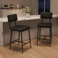 Counter Height Bar Stools Set of 2 Upholstered Kitchen Counter Stools with Backrest & Footrest Faux Leather Bar Stools for Kitchen Island