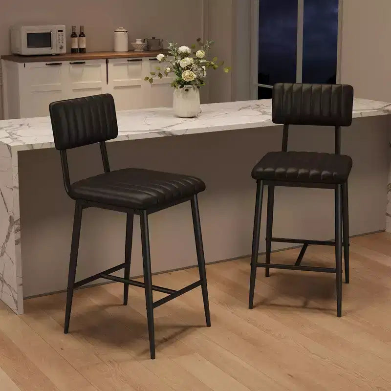 Counter Height Bar Stools Set of 2 Upholstered Kitchen Counter Stools with Backrest & Footrest Faux Leather Bar Stools for Kitchen Island