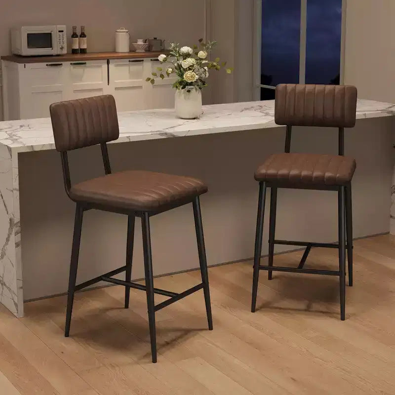 Lot de 2 tabourets de bar à hauteur de comptoir, tabourets de cuisine rembourrés avec dossier et repose-pieds, tabourets de bar en similicuir pour îlot de cuisine
