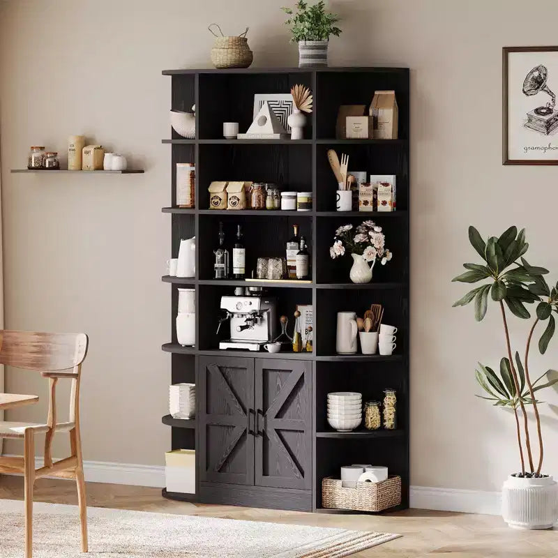 6-Tier Bookshelf with Storage Cabinet and Open Shelves 75 Tall Modern Farmhouse Standing Bookcase 47 Wide Display Shelf Organizer