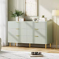 Commode à six tiroirs, meuble de rangement moderne en bois avec poignées en métal doré et mécanisme anti-basculement, convient aux chambres et aux salons.