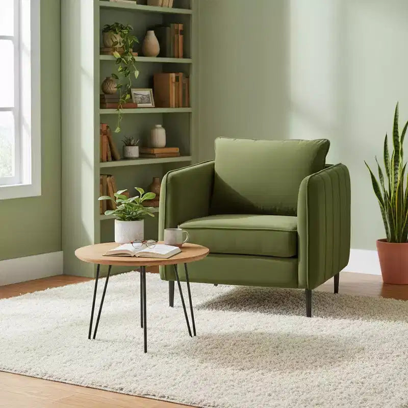 Homy Casa Modern Velvet Accent Chair with Pillow and Metal Legs Upholstered Comfy Armchair for Living Room Bedroom or Reading Corner Green
