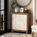Commode rustique de ferme avec motif de feuilles sculptées et 3 tiroirs (lot de 2)