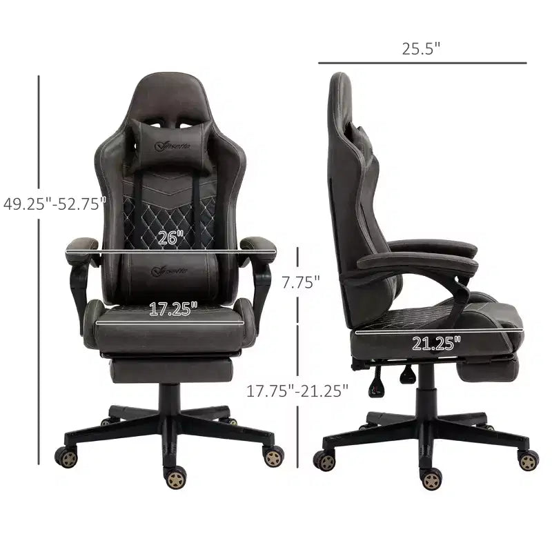 Chaise de bureau gamer en similicuir PU diamant, fauteuil de course inclinable et pivotant, avec repose-pieds, soutien lombaire et hauteur réglable